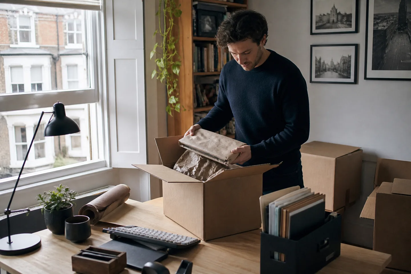 Packing paper, tape and moving cartons selected for a Gatwick move