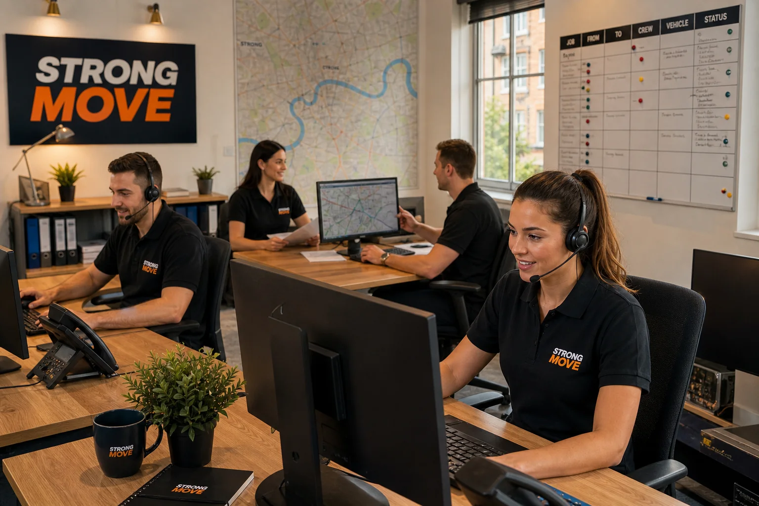 Strong Move branded movers preparing protected furniture during a London removal