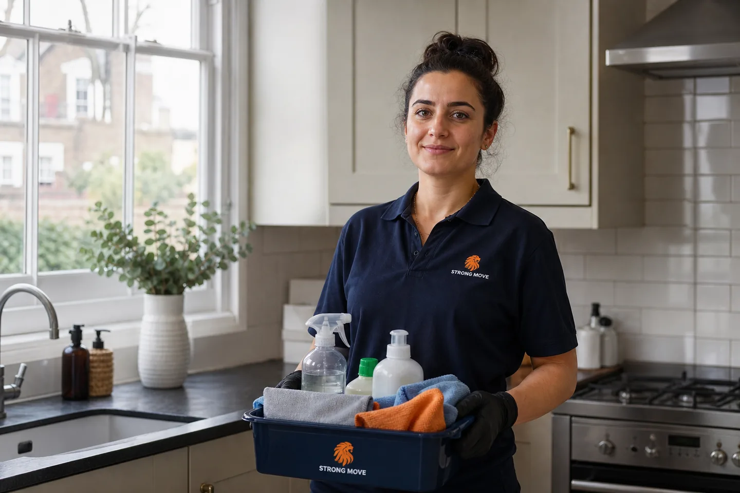Professional cleaner preparing a rental property in North Finchley N12 for handover