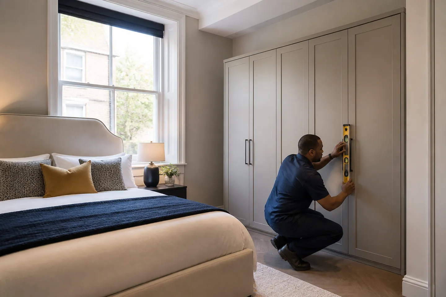 Furniture parts organised for professional assembly in Woking