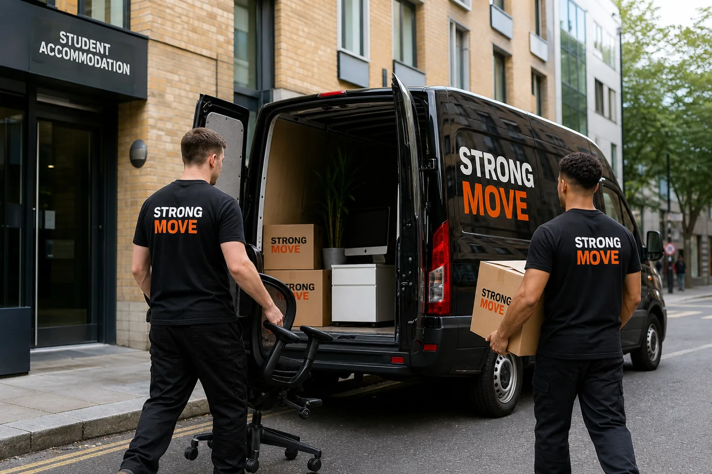 Strong Move branded movers preparing protected furniture during a London removal